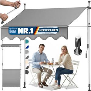 KESSER® Tenda da Sole a Morsetto con manovella per Balcone, Tenda da Sole per Balcone, Regolabile in Altezza, Idrorepellente, Protezione Solare, Copertura per terrazze, Grigio, 150cm
