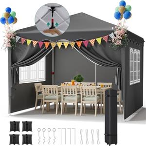 LIFERUN Gazebo 3x3 Pieghevole Impermeabile, Esterno Resistente Con 4 PCS Sacchi Di Sabbia, UV 50+, 4 Pareti Laterali - Per Giardino, Campeggio, Festival, Feste Grigio