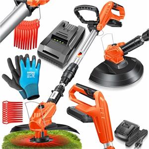 MASKO® Tagliaerba a batteria con batteria Li da 20 V, batteria da 2,0 Ah e caricabatterie - tagliabordi - decespugliatore con circonferenza di taglio di 26 cm, angolo di taglio di 180Ḟ, arancione