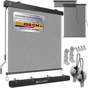 KESSER® Tenda a rullo verticale, 160 x 250 cm, con meccanismo a manovella, per balcone, protezione solare e privacy, protezione solare con manovella, per balcone e terrazza, con kit di montaggio e