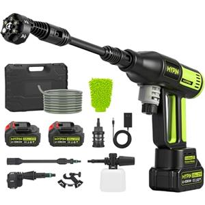 MYPIN Idropulitrice a Batteria con Display LCD, 725 PSI, 2 Batteria Ricaricabile 21V, Ugello 6-in-1, Idropulitrice Portatile per Pulizia Auto, Pavimenti, Pareti e Recinzioni