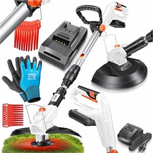 MASKO® Decespugliatore a batteria agli ioni di litio da 20 V, batteria da 2,0 Ah e caricabatterie, larghezza di taglio 260 mm, angolo di taglio di 180°, manico telescopico e impugnatura supplementare