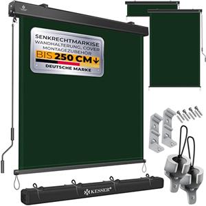 KESSER® Tenda a rullo verticale, 160 x 250 cm, con meccanismo a manovella, per balcone, protezione solare e privacy, protezione solare con manovella, per balcone e terrazza, con kit di montaggio e