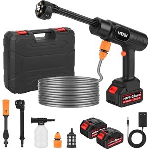 MYPIN Idropulitrice a Batteria, MYPIN Idropulitrice Portatile con 2 Batterias Ricaricabile, 600 PSI, 21V, Ugello 6-in-1 con Ugello Standard per Pulizia Auto, Pavimenti, Pareti e Recinzioni