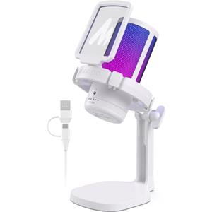 MAONO Microfono Gaming RGB, Microfono a Condensatore con Cancellazione del Rumore per Streaming Podcast Studio, Microfono USB per PS5/PS4/Mac con Luce RGB, Disattivazione One-Touch, Controllo Guadagno