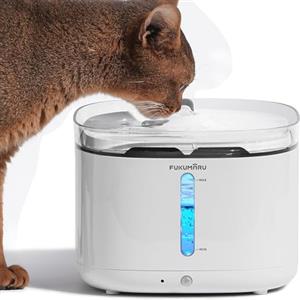 FUKUMARU Fontanella per Gatti Senza Fili, 2L Ultra Silenziosa Fontana per Gatti a Batteria con Sensore di Movimento, Dispenser Acqua Silenzioso, Luce LED Intelligente, Abbeveratoio Gatto Automatico.