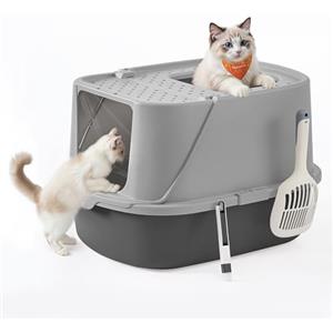 Feandrea Lettiera per Gatti XXL, Toilette per Gatti fino a 15 kg, con Coperchio, Paletta e Spazzola, Grigio Tortora e Grigio Ardesia PPT011GN01