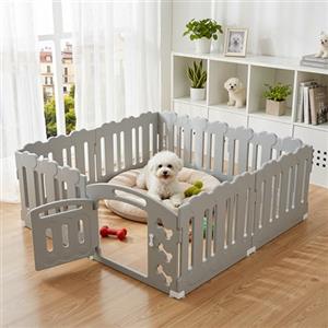 MAMIZO Recinto per Cani da Interno Esterno alto 60cm, Box per Cani 7+1 PCS Pannelli, Recinzione Gatti Pieghevole, Recinto Gatti in Plastica con Cancello, Incluse Ventose e Ancoraggi a Terra, Grigio