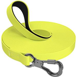 X XBEN Guinzaglio Addestramento per Cani 15 Metri, Lunghina Gommato con Maniglia Imbottita, Impermeabile, Moschettone, Resistente Adatto per Tutti i Cani, Giallo Fluo