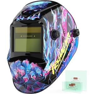 YESWELDER Casco per Saldatura True Color, Maschera per Saldatura Oscuramento Automatico Blocco della Luce Blu, Casco Saldatore 4/9-13 ampia schermatura per ARC MIG TIG