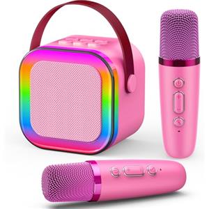 Dislocati Macchina karaoke per bambini con 2 microfono karaoke Bluetooth, regalo per ragazze giocattolo per 3-12 anni, altoparlante portatile con luci a LED, ideale per feste di famiglia e riunioni di