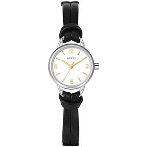 BUREI Mini orologio da donna analogico al quarzo, elegante orologio da polso da donna con cinturino in pelle per donne, Nero, Minimalista (Nero)