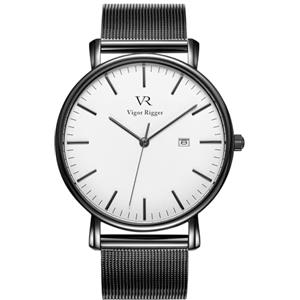 BUREI Vigor Rigger Orologi analogici al quarzo da uomo Orologi ultra-sottili e minimalisti con datario e cinturino in acciaio inossidabile (Bianco e nero)