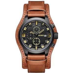 BUREI Orologio da uomo cronografo vintage marrone cinturino in pelle multi quadrante calendario impermeabile orologio simulato quarzo classico orologio da uomo regalo, Retrò (marrone nero)