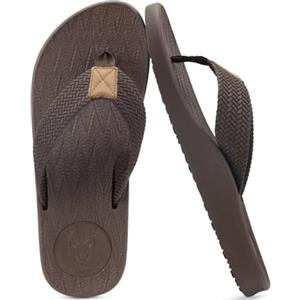 KuaiLu Infradito Uomo Estive Morbide Pelle Ciabatte Comode Supporto Arco Plantare Sandali Infradito Spiaggia Piscina Flip Flop Cuoio Mare Leggere Antiscivolo Gomma Suole Marrone 40