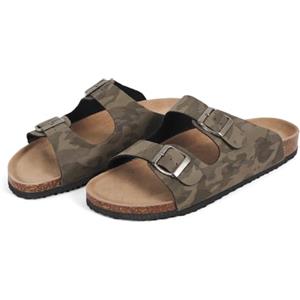 PERLETTI Ciabatte Estive Uomo Doppia Fibbia - Ciabatta Estate Mare da Casa Comode Leggere Regolabili - Pantofole Comfort Quattro Stagioni Soletta Vera Pelle Fantasia Mimetica (Verde Camouflage, 42)