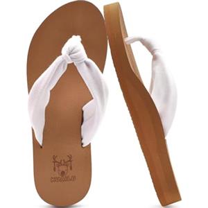 KuaiLu Infradito Donna Estive Comode Stoffa Righe Ciabatte Supporto Arco Plantare Sandali Spiaggia Piscina Flip Flop Mare Leggere Antiscivolo Gomma Suole Marrone cachi 43