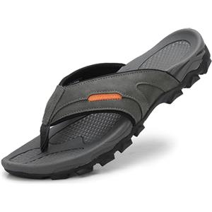 ARRIGO BELLO Infradito Uomo Sandali Estive Pelle Ciabatte Eleganti Mare Piscina Spiaggia Antiscivolo Cuoio Flip Flops Taglia 41-46(Grigio, Taglia 43)