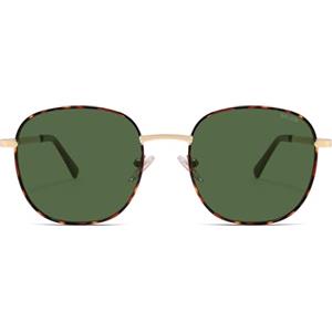 SOJOS Designer Round Rettangolare Occhiali Da Sole Flat Riflettente Lente Telaio Metallo SJ1137, Cornice tortoise/lente verde, s