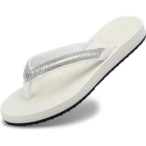 ARRIGO BELLO Infradito Donna Estive Sandali Strass Eleganti Mare Piscina Comode Antiscivolo Tappetino Yoga Ciabatte Taglia 36-41(B Bianco,40)