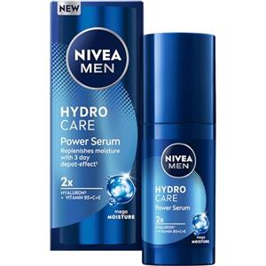 NIVEA MEN Hydrocare Power Serum 30 ml, Siero viso idratante con 2x Acido Ialuronico e Vitamine C, E & B5, Face serum per un'idratazione fino a 3 giorni, Skincare uomo per tutti i tipi di pelle