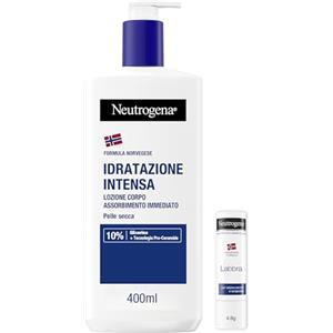 Neutrogena Formula Norvegese Skincare Kit, Set skincare viso e corpo con Crema Idratante Corpo Idratazione Intensa 400 ml e Balsamo Labbra Stick 4.8 g per pelle secca e screpolata - Esclusiva Amazon