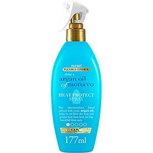 OGX Shine + Argan Oil of Morocco Spray Termoprotettore Capelli, Protettore termico capelli con Olio di Argan del Marocco, Termoprotettore capelli spray per una protezione fino a 230°C, 177 ml
