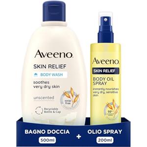 Aveeno Skin Relief Set Corpo donna con Bagnoschiuma lenitivo senza sapone e profumo con triplo complesso di Avena 500 ml e Olio corpo idratante pelle secca e sensibile 200 ml - Kit Esclusiva Amazon