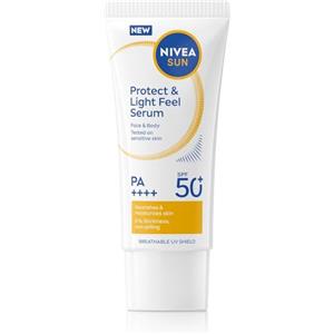 NIVEA SUN Protect & Light Feel Serum SPF 50+ Light 90 ml, Protezione solare viso e corpo idratante, Protezione 50+ dalla texture ultra-leggera e invisibile, Per tutti i tipi di pelle, anche sensibile