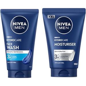 NIVEA MEN Skincare Kit Hydrocare XXL, Set skincare con Crema Idratante Uomo 48H XXL 100 ml e Gel Detergente Viso XXL 150 ml in maxi formato con Aloe Vera rinfrescante per tutti i tipi di pelle