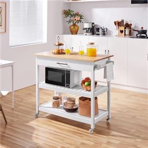 Yaheetech Carrello da Cucina Bianco a 3 Ripiani con Ruote Cassetto Carrello di Servizio Carrellino Portaoggetti Multiuso Salvaspazio Stile Moderno Porta Microonde 101,5 x 51 x 92,5 cm