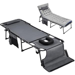 Yaheetech Lettino da Spiaggia Pieghevole Materasso Spesso 5 Regolazioni Tasca Laterale Giardino Campeggio Portata 136 kg 189 5 x 67 x 35 cm Grigio