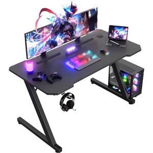 JUMMICO Scrivania Gaming 120 x 60 cm, Tavolo Gaming Ergonomica, Scrivania per Computer Postazione Gamer con Piano del Tavolo in Fibra di Carbonio Adatto Sia per i Giocatori Che per l'uso in Ufficio.