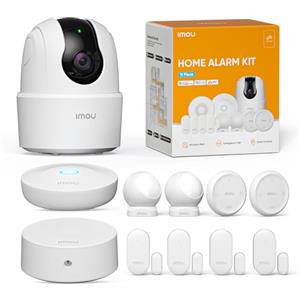 Imou Sistema di Allarme Casa 11 Pezzi, Sistema Antifurto Completo con Faretto/Sirena Allarme 100DB, 1 Telecamera Wifi Interno, 2 Telecomandi, 4 Sensori, 2 Sensori di Movimento, Compatibile con Alexa