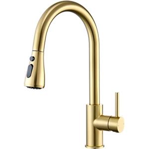 CECIPA Rubinetto Cucina con Doccetta Estraibile, Miscelatore Cucina Oro con 2 Modalità, Rubinetto Estraibile di 40CM in Acciaio Inox, Miscelatore Girevole a 360°, Dorato Spazzolato