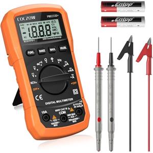 COCZOW Multimetro Digitale Multi Tester Voltmetro Amperometro Ohmmetro Misura Tensione Corrente Resistenza Capacità Continuità Diodo NCV con Morsetti a Coccodrillo Cavi di prova Retroilluminazione