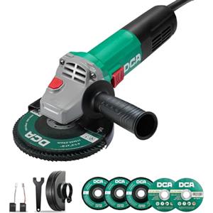 DCA Smerigliatrice Angolare 860W 125 mm, 11.800 giri/min, Corpo Ultra-Sottile (Circonferenza 178 mm), Testata Ingranaggi Compatta, 1,6 kg Leggera Flessibile per Taglio e Smerigliatura