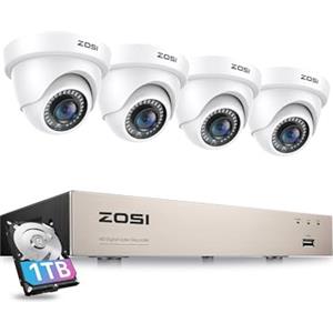 ZOSI 1080P Kit Videosorveglianza, 8CH H.265+ 1TB DVR con 4X 1080p telecamere per Interno ed Esterno, Visione Notturna da 80 piedi, Registrazione 24/7, Rilevamento di Movimento, Avviso e-mail