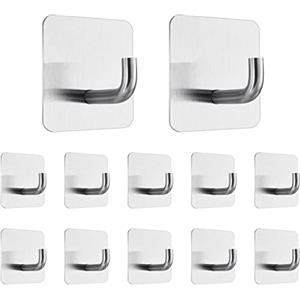 Flintronic Ganci Autoadesivi, Ganci da Parete in Acciaio Inossidabile 12 PCS, Ganci Impermeabili Senza Chiodi per Cucina, Bagno, Armadio, Appendiabiti Panno Asciugamano