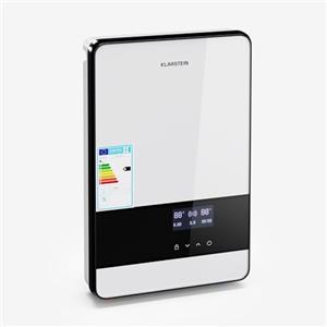 Klarstein Blaze Flow - Scaldabagno Elettrico Istantaneo, 24kW, 380V, Acciaio Inox, Display LED, 3 Livelli di Temperatura, Design Compatto a Parete, Senza Batterie