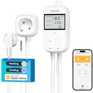 Meross Presa Smart Termostato Temperatura per Apple HomeKit 16A, Termoregolatore Intelligente WiFi Digitale per Alexa e Google Home, per Homebrew, Allevamento, Serra, Controllo di App e Vocale