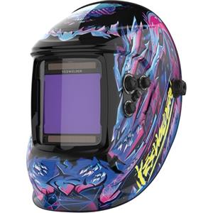 YESWELDER Maschera Saldatura Autoscurante Colore Vero, 10X9 cm Casco per Saldatura Grande Schermo, Solar Power/Pila Sostituibile, 4 Sensori d'arco Ampio schermo 4/5-9/9-13 per TIG MIG ARC CUT GRIND