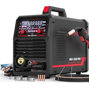 YESWELDER 185A Saldatrice MIG/MAG Multiprocesso 6 in 1 Funzioni Flux Core/Gas, Pistola Avvolgitore, TIG Lift, MMA per Alluminio 230V con Display Digitale LED e Sistema di Controllo Sinergico