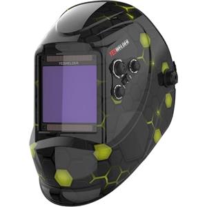 YESWELDER Maschera Saldatura Autoscurante Colore Vero, 10X9cm Casco per Saldatura Grande Schermo, Solar Power/Pila Sostituibile, 4 Sensori d'arco Ampio schermo 4/5-9/9-13 per TIG MIG ARC CUT GRIND