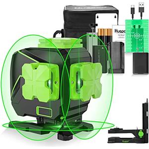 Huepar Livella laser, Huepar 3 x 360 Strumento laser a raggio verde autolivellante, linee verticali e orizzontali, batteria agli ioni di litio e base girevole magnetica S03DG-L