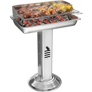 TLGREEN Griglia a carbonella in acciaio inox, resistente alle intemperie, 52 x 32 x 84 cm, griglia in acciaio inox con griglia cromata, altezza regolabile in 3 posizioni, contenitore per cenere e