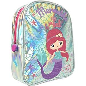 PERLETTI Zainetto Asilo Bambina Sirenetta Sfondo Olografico - Zaino Bimba 2 3 4 5 Anni con Bordi Catarifrangenti per Scuola Materna - Cartella Scolastica Bambine Compatta Capiente - 30x24x10 cm