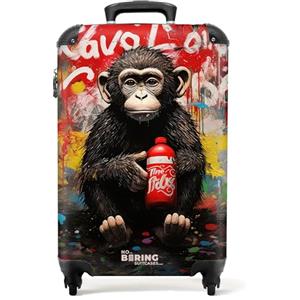 NoBoringSuitcases.com Valigia Bagaglio a Mano 55x40x20 cm, Trolley da 10 kg (Scimpanzé Graffiti - Rosso)