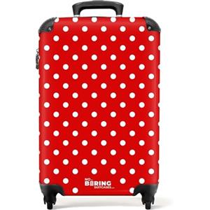 NoBoringSuitcases.com® Cartucce, Valigia rigida con rotelle, trolley, bagaglio a mano, 4 ruote, lucchetto TSA (Punti bianchi su sfondo rosso, 55x40x20 cm)