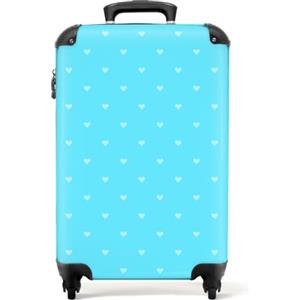 NoBoringSuitcases.com bagaglio a mano, trolley, valigia da 10 kg, rigida, leggera, valigie da viaggio per cabina, aereo, con 4 ruote girevoli, manico estensibile robusto 55x40x20 cm Motivo a cuori blu
